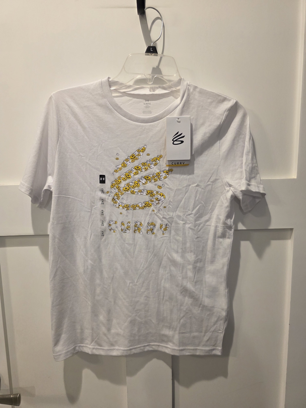 NWT Under Armour Youth Large White Steph Curry T-Shirt Smiley Faces